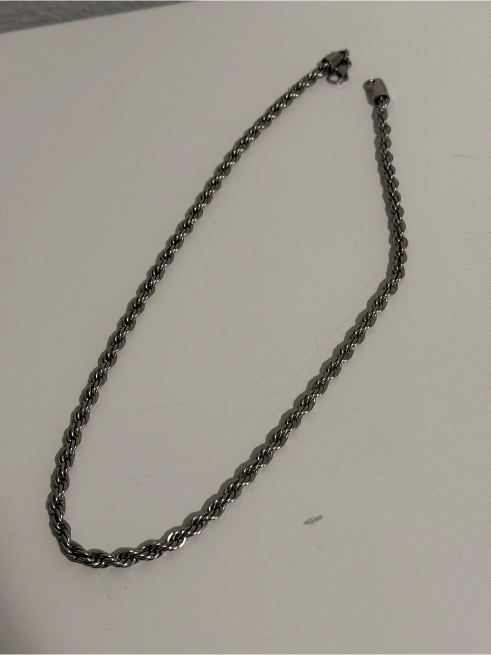 Men's Silver Rope Chain Necklace - Classic Twist Design